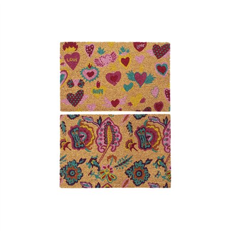 Paillasson DKD Home Decor Caoutchouc Multicouleur 2 Unités Fibres de coco (60 x 40 x 1