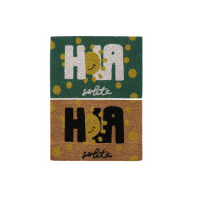 Paillasson DKD Home Decor Noir Marron Caoutchouc Blanc Vert 2 Unités Fibres de coco (60 x 40 x 1