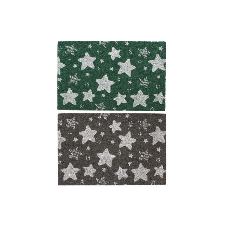 Paillasson DKD Home Decor Gris Caoutchouc Etoiles Blanc Vert 2 Unités Fibres de coco (60 x 40 x 1
