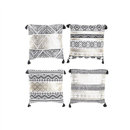 Coussin DKD Home Decor Noir Doré Polyester Coton Aluminium Arabe (45 x 10 x 45 cm) (4 Unités)