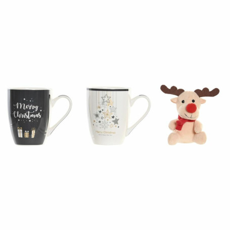Tasse mug DKD Home Decor Noir Blanc Porcelaine Bone China (360 ml) (2 Unités)