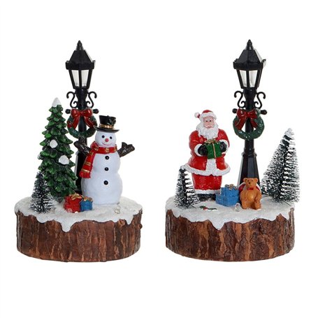 Figurine Décorative DKD Home Decor Lumière LED Résine Bonhomme de Neige (9 x 9 x 13 cm) (2 Unités)