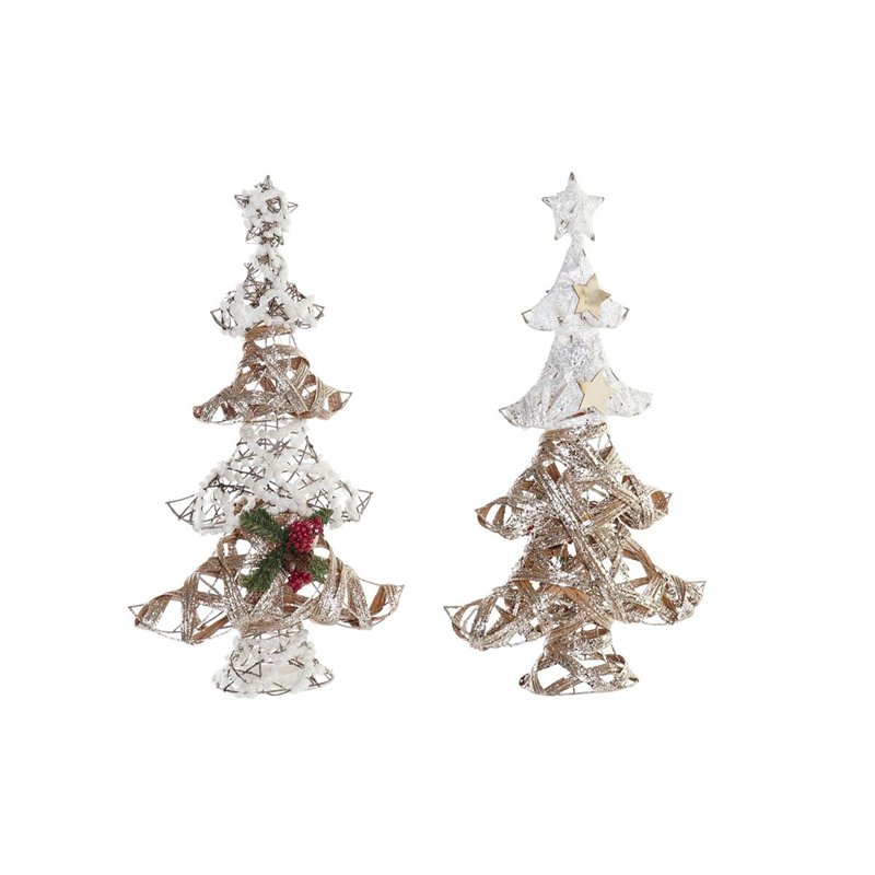 Sapin de Noël DKD Home Decor Doré Blanc Rotin (32 x 10 x 56 cm) (2 Unités)