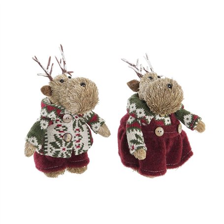 Décorations de Noël DKD Home Decor Polyester Renne (9 x 12 x 15 cm) (2 Unités)