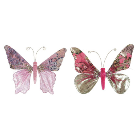 Décorations de Noël DKD Home Decor Polyester Papillon (22 x 3 x 18 cm) (2 Unités)