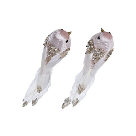 Décorations de Noël DKD Home Decor Polyester Oiseau (22 x 7 x 8 cm) (2 Unités)