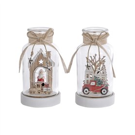 Décoration lumineuse DKD Home Decor Noël Naturel Maison (2 Unités) (9 x 9 x 17 cm)