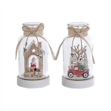 Décoration lumineuse DKD Home Decor Noël Naturel Maison (2 Unités) (9 x 9 x 17 cm)