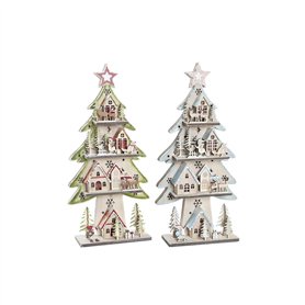 Sapin de Noël DKD Home Decor Rouge Arbre Bleu Rose Bois Vert (23 x 9 x 47 cm) (2 Unités)