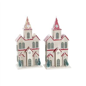 Décorations de Noël DKD Home Decor Maison MDF (13 x 8 x 28 cm) (2 Unités)
