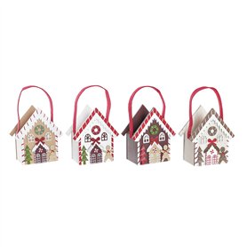 Décorations de Noël DKD Home Decor Bois Maison (13 x 7 x 15 cm) (4 Unités)