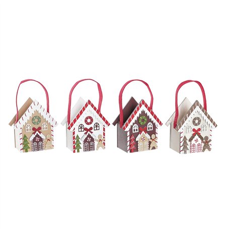 Décorations de Noël DKD Home Decor Bois Maison (13 x 7 x 15 cm) (4 Unités)