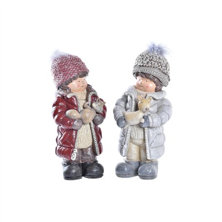 Décorations de Noël DKD Home Decor Polyester Résine Enfants (15 x 12 x 35 cm) (2 Unités)