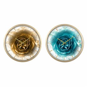 Horloge Murale DKD Home Decor Verre Doré Turquoise Fer Moderne (2 Unités) (40 x 6 x 40 cm)