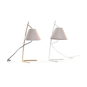 Lampe de bureau DKD Home Decor Doré Métal Lin Blanc 50 W Moderne (25 x 31 x 57 cm) (2 Unités)