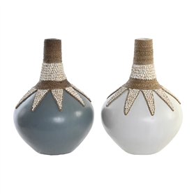 Vase DKD Home Decor Bleu Blanc Bambou Coquillages (30 x 30 x 40 cm) (2 Unités)