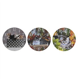 Horloge Murale DKD Home Decor Multicouleur Chats Bois MDF (34 x 4 x 34 cm) (3 Unités)