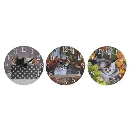 Horloge Murale DKD Home Decor Multicouleur Chats Bois MDF (34 x 4 x 34 cm) (3 Unités)