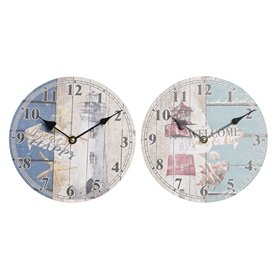 Horloge Murale DKD Home Decor Multicouleur Phare Bois MDF méditerranéen (2 Unités) (20 x 3 x 20 cm)