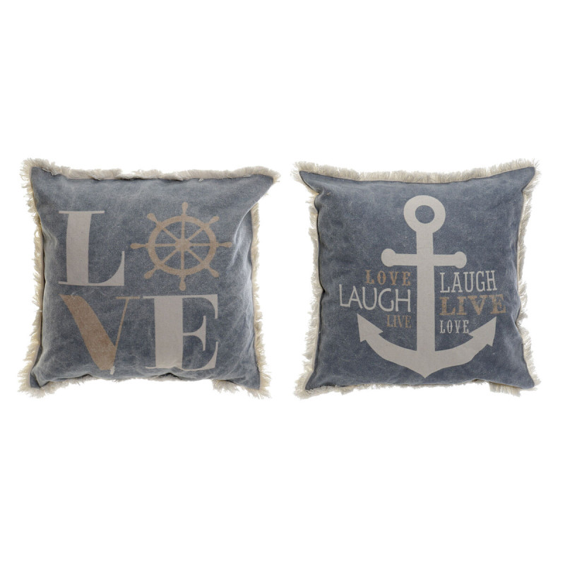 Coussin DKD Home Decor Bleu Blanc Marin Frange (45 x 10 x 45 cm) (2 Unités)
