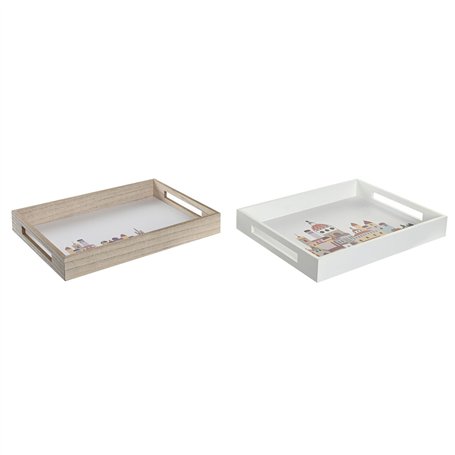 Plateau apéritif DKD Home Decor Multicouleur Bois MDF Cottage Maisons (2 Unités) (40 x 30 x 5 cm)