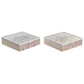 Boîte pour infusions DKD Home Decor Verre Métal Multicouleur Bois MDF (24
