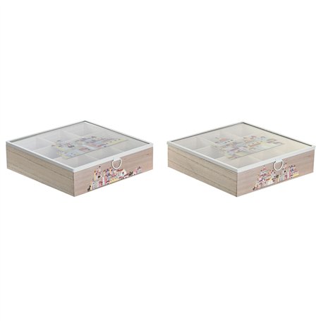 Boîte pour infusions DKD Home Decor Verre Métal Multicouleur Bois MDF (24