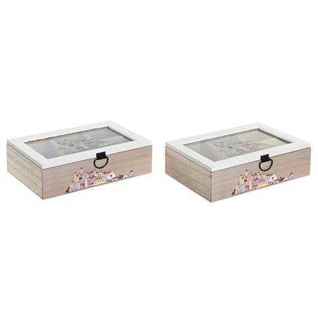 Boîte pour infusions DKD Home Decor Verre Multicouleur Bois MDF (2 Unités) (23 x 15 x 7 cm)
