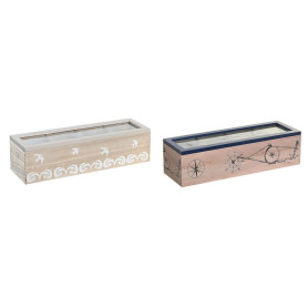 Boîte pour infusions DKD Home Decor Verre Bleu Blanc Bois MDF (30 x 9 x 8 cm) (2 Unités)