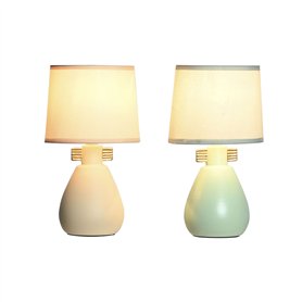 Lampe de bureau DKD Home Decor Tissu Polyester Vert Crème Grès 220 V 40 W (2 Unités) (16 x 16 x 27 cm)