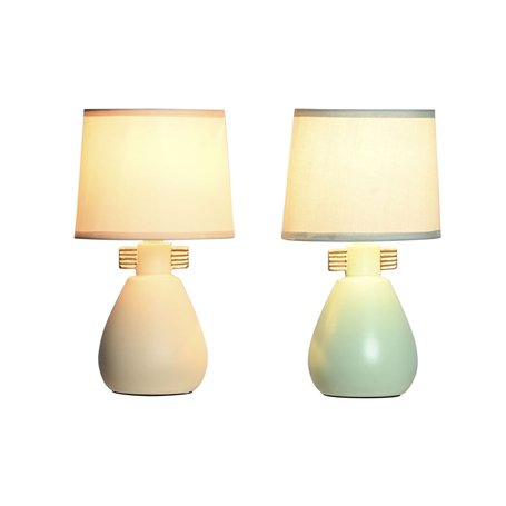 Lampe de bureau DKD Home Decor Tissu Polyester Vert Crème Grès 220 V 40 W (2 Unités) (16 x 16 x 27 cm)