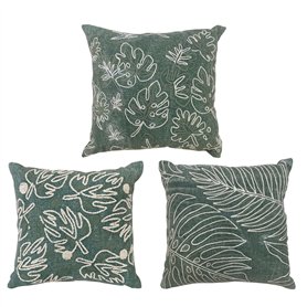 Coussin DKD Home Decor Blanc Vert Fleurs Tropical (40 x 15 x 40 cm) (3 Unités)