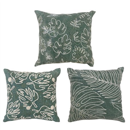 Coussin DKD Home Decor Blanc Vert Fleurs Tropical (40 x 15 x 40 cm) (3 Unités)
