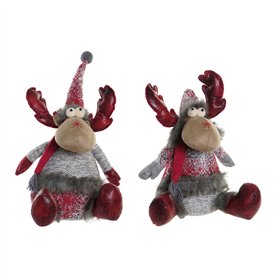 Décorations de Noël DKD Home Decor Rouge Gris Renne 27 x 19 x 32 cm (2 Unités)