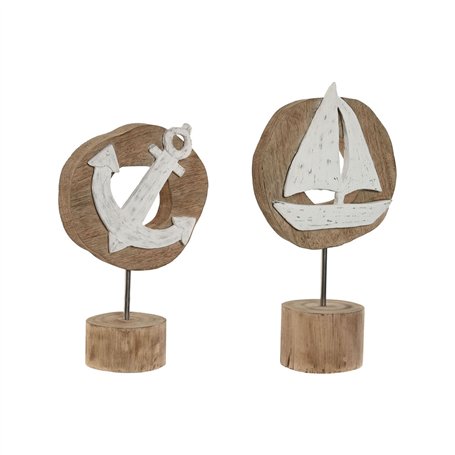 Figurine Décorative Home ESPRIT Blanc Naturel Ancre Bateau méditerranéen 19 x 10 x 38 cm (2 Unités)