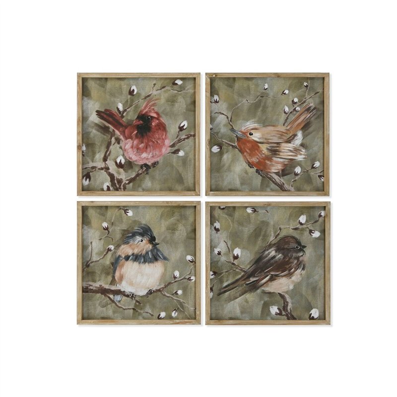 Cadre Home ESPRIT Vert Oiseaux Shabby Chic 50 x 2 x 50 cm (4 Unités)