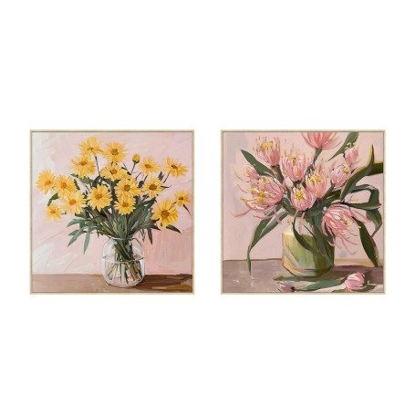 Cadre Home ESPRIT Jaune Vert Rose Shabby Chic Vase 83 x 4
