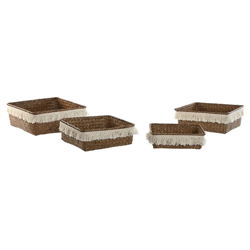 Set de basket Home ESPRIT Blanc Naturel Fibre naturelle Boho Usé (4 Pièces)