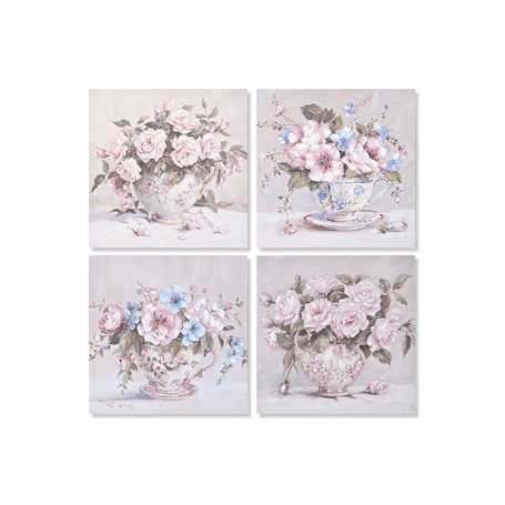 Cadre Home ESPRIT Blanc Rose Roses Romantique 60 x 3 x 60 cm (4 Unités)