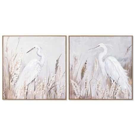 Cadre Home ESPRIT Blanc Beige Gris Oiseau Oriental 80 x 3