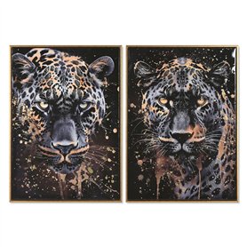 Cadre Home ESPRIT Noir Doré Léopard Colonial Laqué 50 x 3