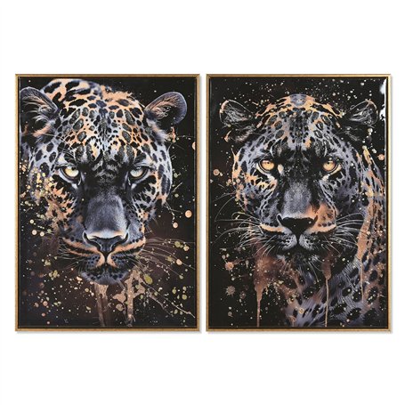 Cadre Home ESPRIT Noir Doré Léopard Colonial Laqué 50 x 3