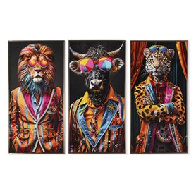 Cadre Home ESPRIT Jaune Bleu Noir Rose Animal Moderne Laqué 50 x 4 x 100 cm (3 Unités)