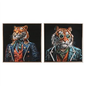 Cadre Home ESPRIT Noir Turquoise Tigre Laqué 60 x 3