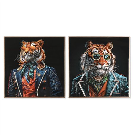 Cadre Home ESPRIT Noir Turquoise Tigre Laqué 60 x 3