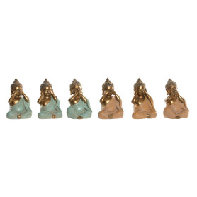 Figurine Décorative Home ESPRIT Vert Rose Doré Buda Oriental 11 x 9 x 17 cm (6 Unités)