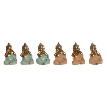 Figurine Décorative Home ESPRIT Vert Rose Doré Buda Oriental 11 x 9 x 17 cm (6 Unités)