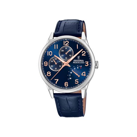 Festina Montre pour Homme F20278/B Multifuncion Boîtier en Acier Inoxydable Gris Bracelet en Cuir Bleu