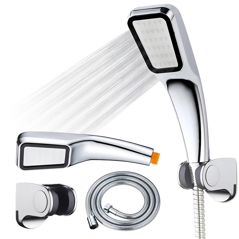 Pommeau de Douche Kit, Pommeau de Douche, Flexible en Acier Inoxydable de 1,5 m, Support Réglable, Surpresseur Eau Sous Pression