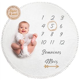 ODOXIA Couverture Etape Bébé en Français | Tapis Photo Rond Mois Garçon